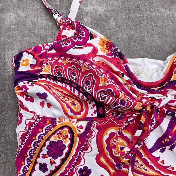 Lands‎ End Tankini Women 6 Purple Pink Paisley Drawstring Tie Underwire Bra - Picture 2 of 7